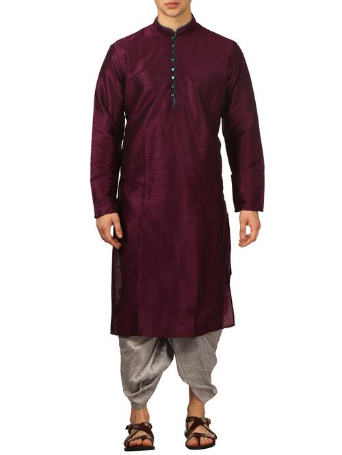 purple silk blend dhoti kurta set - 16134963 - Very Small Image - 1