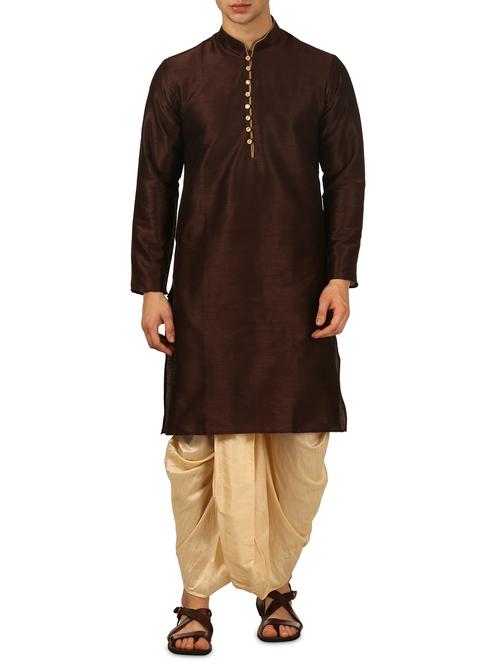 brown silk blend dhoti kurta set - 16134964 - Very Small Image - 1