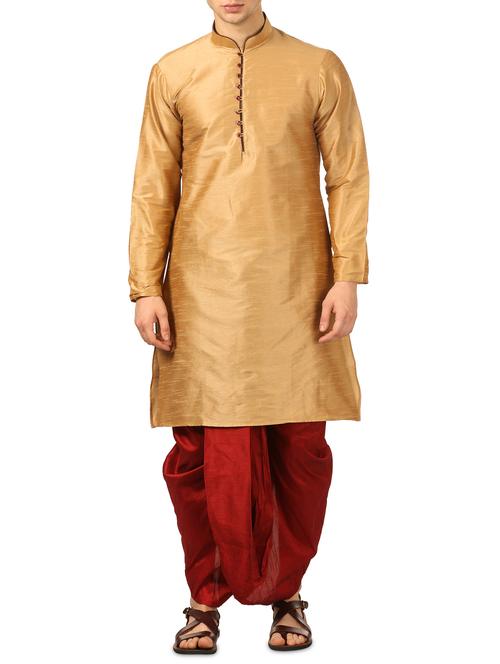 beige silk blend dhoti kurta set - 16134965 - Very Small Image - 1