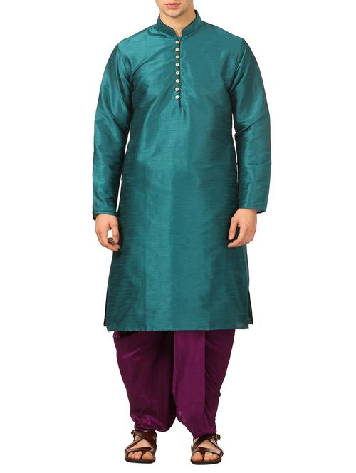 green silk blend dhoti kurta set - 16134967 - Very Small Image - 1