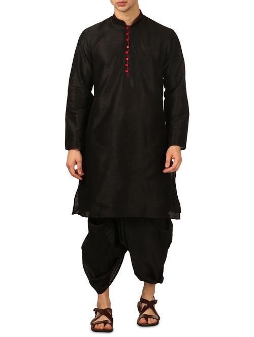black silk blend dhoti kurta set - 16134970 - Very Small Image - 1