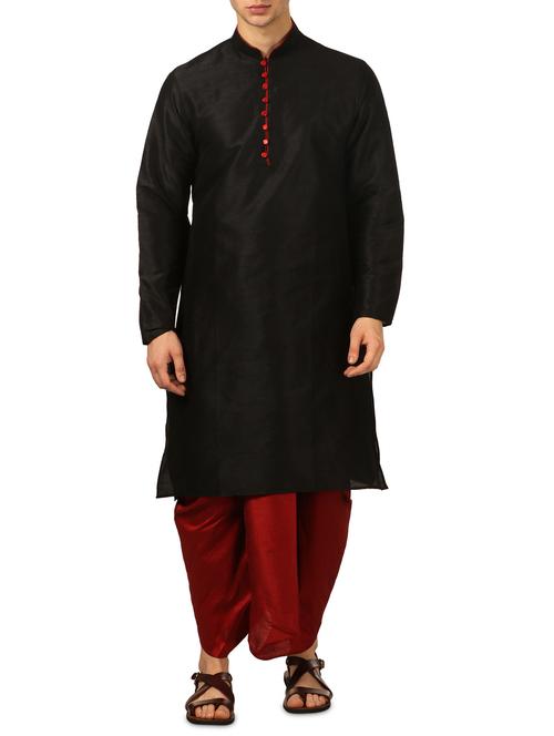 black silk blend dhoti kurta set - 16134971 - Very Small Image - 1