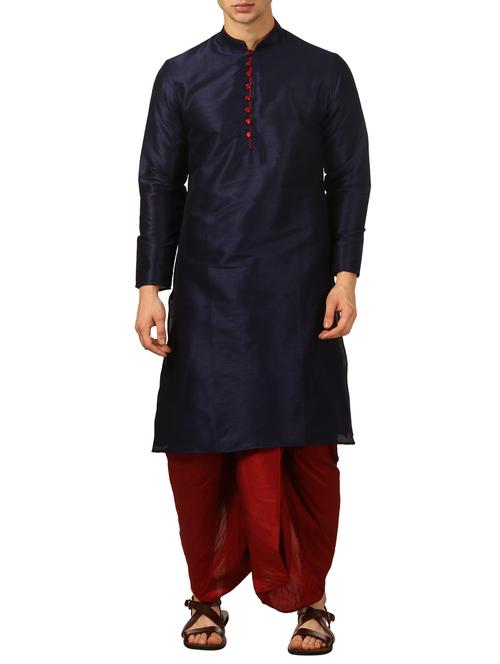 blue silk blend dhoti kurta set - 16134973 - Very Small Image - 1