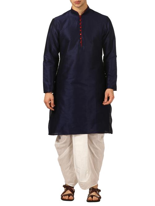 blue silk blend dhoti kurta set - 16134976 - Very Small Image - 1