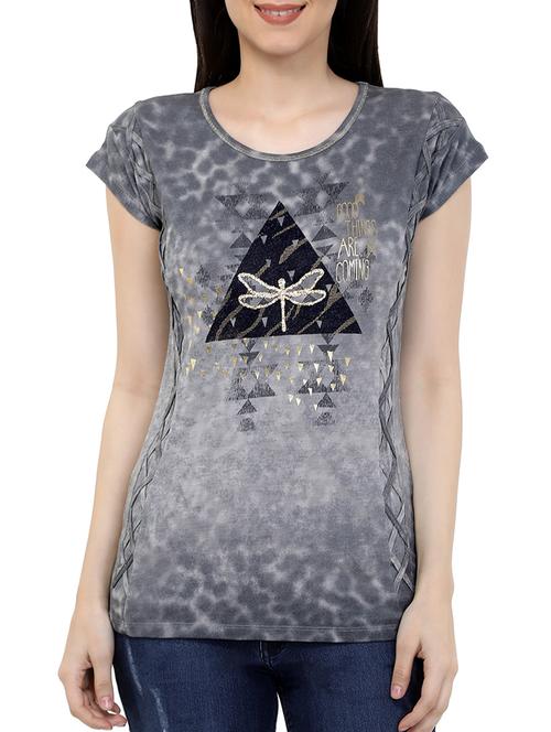 criss cross detail graphic print tee - 16135573 - Very Small Image - 1