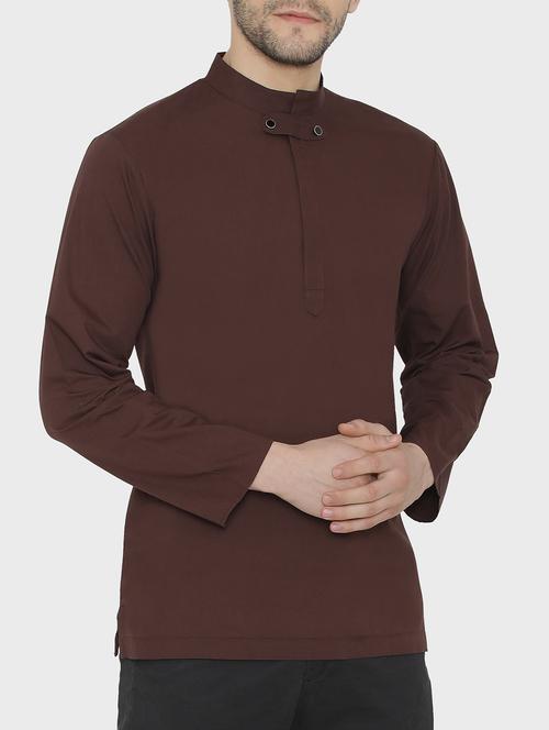 brown solid short kurta - 16136097 - Very Small Image - 1