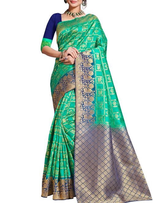 contrast zari border banarasi saree with blouse - 16136166 - Very Small Image - 1