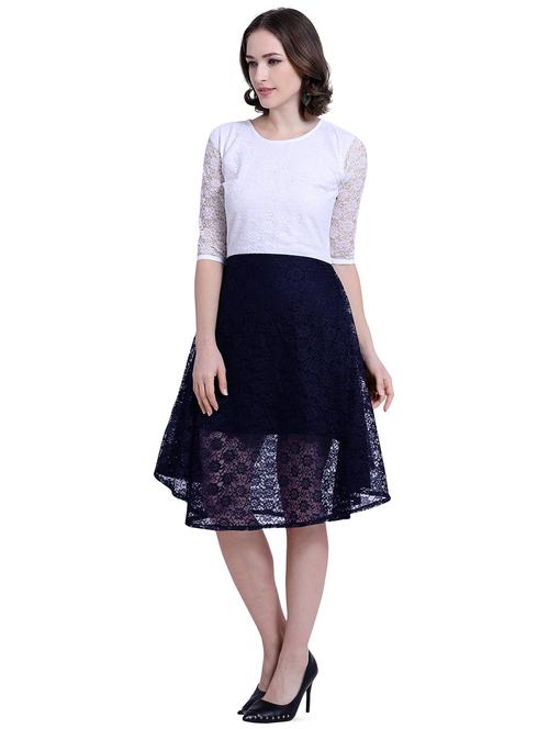 color block laced flared dress - 16137785 - Very Small Image - 1