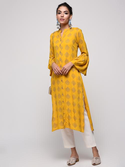 Block printed straight kurta - 16138445 - Very Small Image - 1