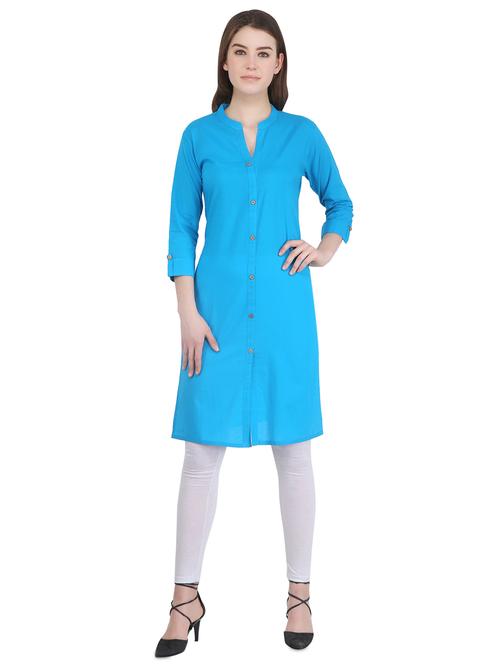 turquoise solid straight kurta - 16138618 - Very Small Image - 1