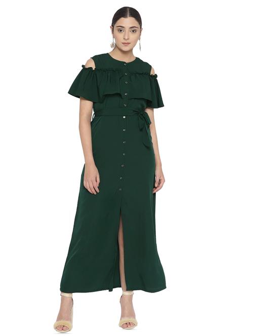 ruffled cold shoulder button up maxi dress - 16138774 - Very Small Image - 1