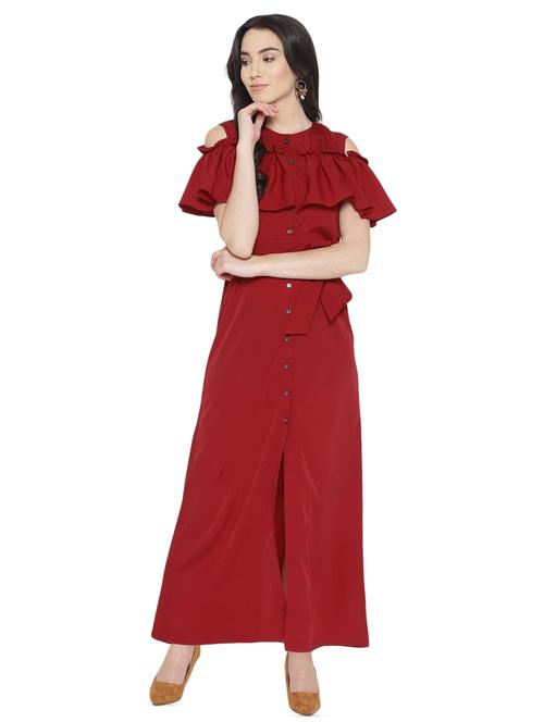 ruffled cold shoulder button up maxi dress - 16138775 - Very Small Image - 1