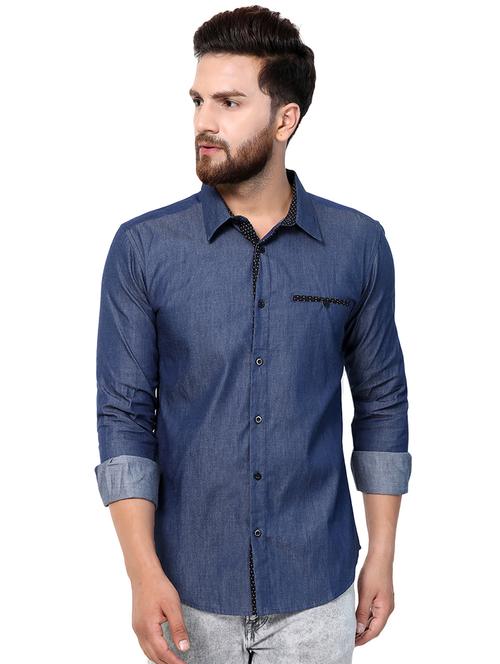 blue denim casual shirt - 16138896 - Very Small Image - 1