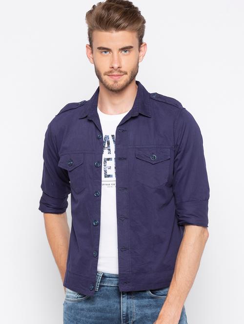 blue solid casual shirt - 16139113 - Very Small Image - 1