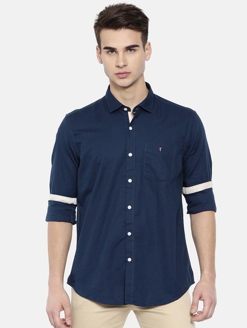 navy blue solid casual shirt - 16139186 - Very Small Image - 1