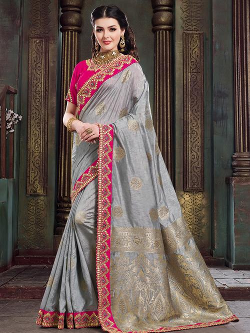 zari motifs gota patti saree with blouse - 16139609 - Very Small Image - 1