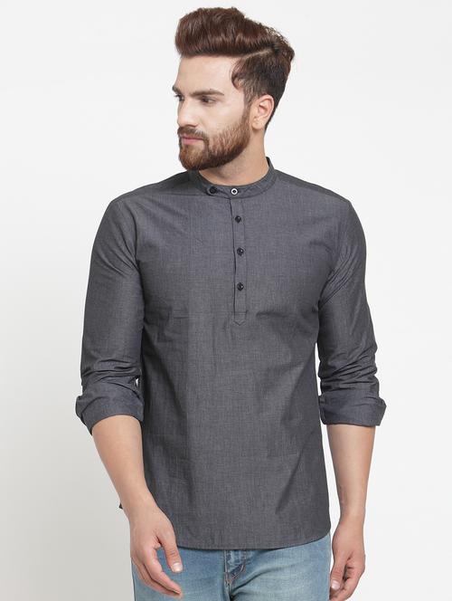 Grey Solid Short Kurta - 16140054 - Very Small Image - 1