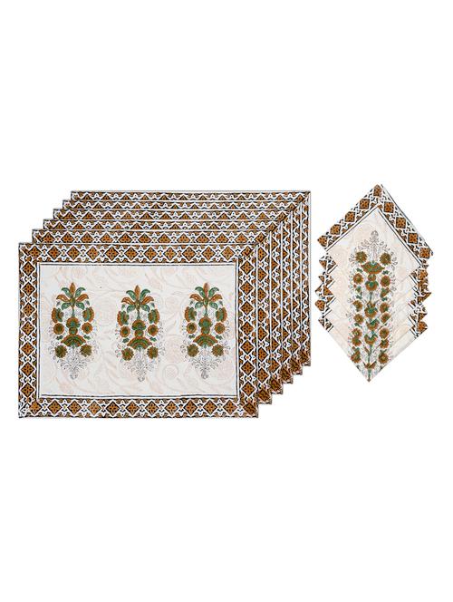 drill cotton hand block printed jaipuri table mats - set of 6 - 16140093 - Very Small Image - 1