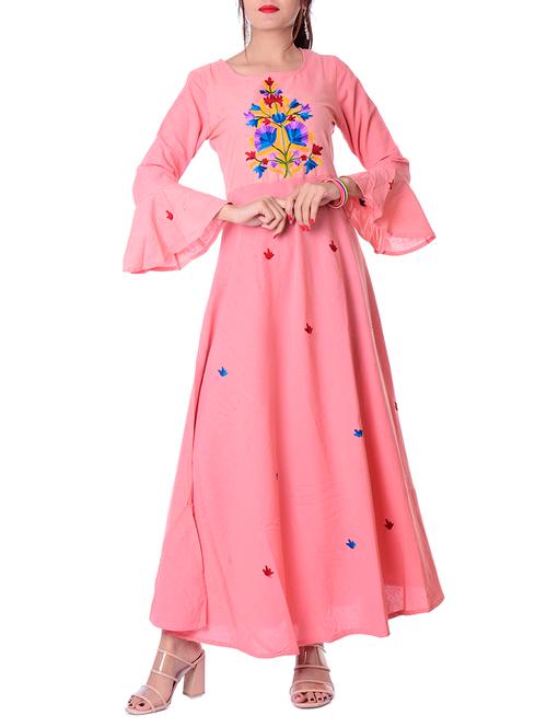 floral embroidered flared kurta - 16140283 - Very Small Image - 1