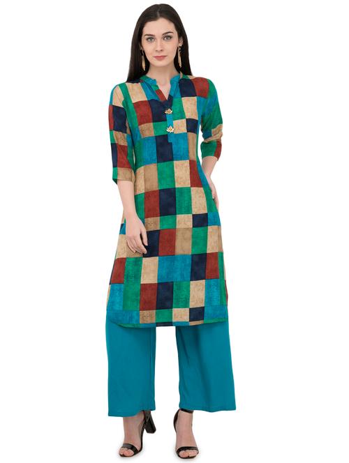 checkered straight kurta - 16140620 - Very Small Image - 1