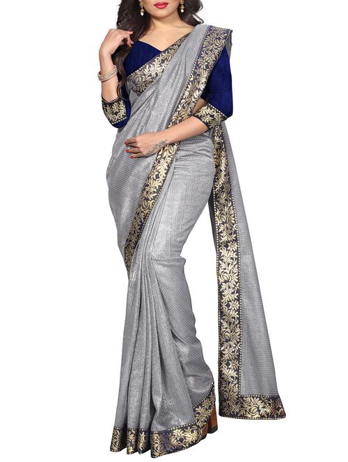 solid with bordered saree with blouse - 16140683 - Very Small Image - 1