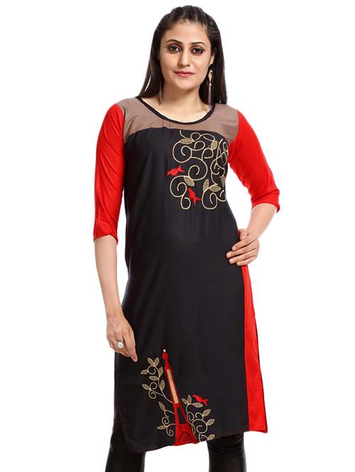 embroidered color block kurta - 16140890 - Very Small Image - 1