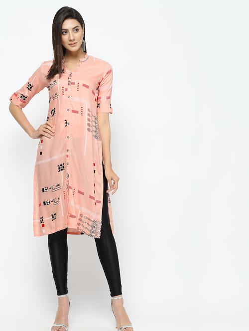 printed buttoned straight kurta - 16141889 - Very Small Image - 1