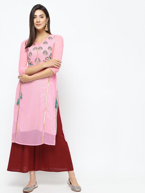 embroidered layered kurta - 16141901 - Very Small Image - 1