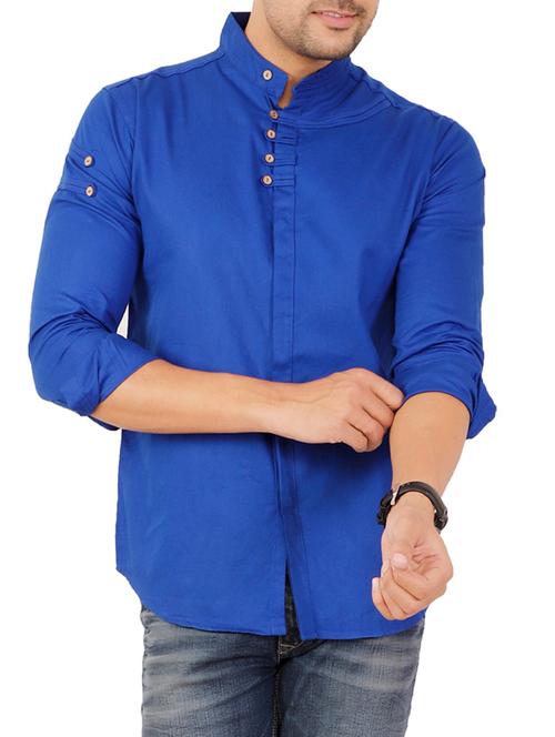 blue solid casual shirt - 16142437 - Very Small Image - 1