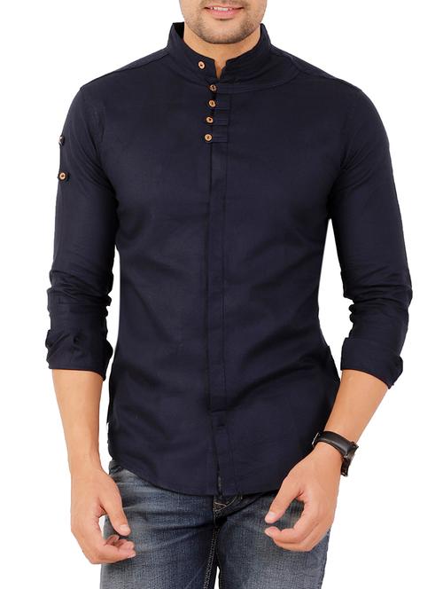 navy blue solid casual shirt - 16142485 - Very Small Image - 1