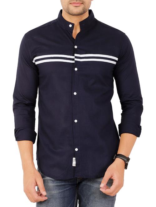navy blue striped casual shirt - 16142630 - Very Small Image - 1