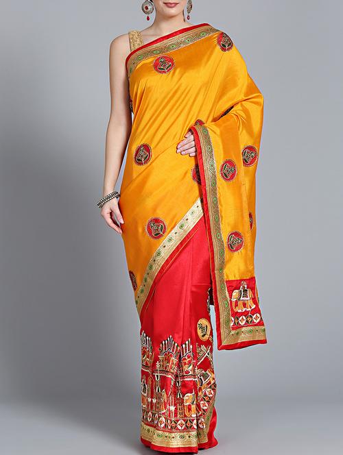 half & half embroidered saree with blouse - 16142981 - Very Small Image - 1