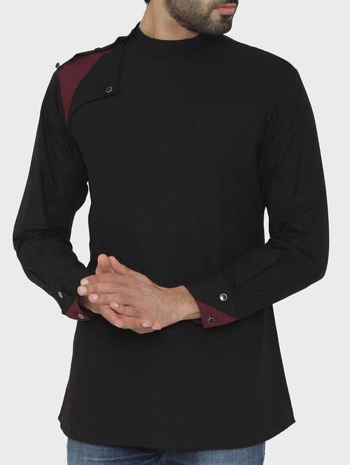 black solid short kurta - 16157225 - Very Small Image - 1