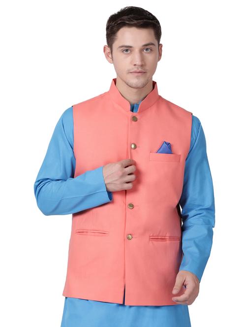 pink cotton nehru jacket - 16157289 - Very Small Image - 1