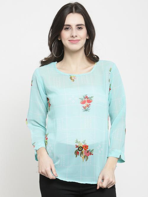 curved hem checkered floral top - 16157498 - Very Small Image - 1