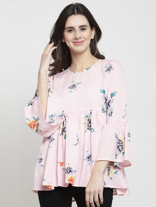 bell sleeved floral gathered top - 16157499 - Very Small Image - 1