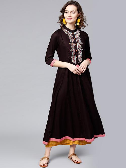 embroidered placket anarkali kurta - 16157662 - Very Small Image - 1