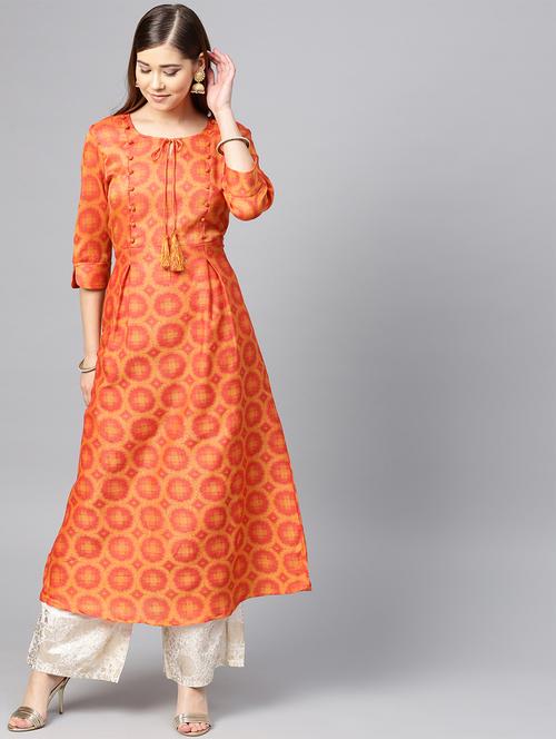 printed a-line kurta with tassels - 16157687 - Very Small Image - 1