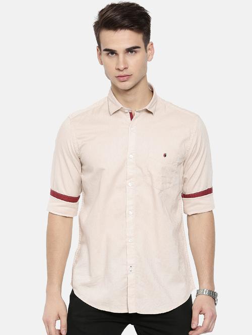 beige solid casual shirt - 16158290 - Very Small Image - 1
