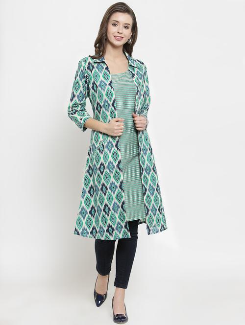 ikat overlay layered kurta - 16165432 - Very Small Image - 1