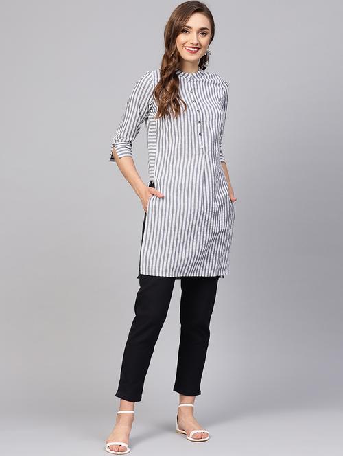 grey striped kurta pant set - 16165645 - Very Small Image - 1