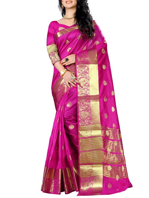 ethnic zari motif banarasi saree with blouse - 16165918 - Very Small Image - 1