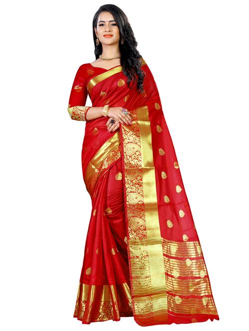 ethnic zari motif banarasi saree with blouse - 16165921 - Very Small Image - 1
