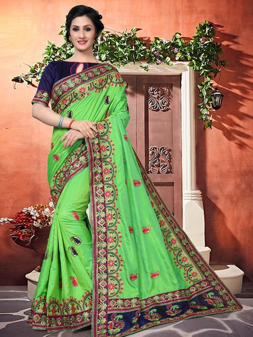paisley embroidered saree with blouse - 16166236 - Very Small Image - 1
