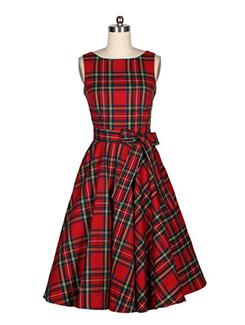 tie knot checkered flared dress - 16166430 - Very Small Image - 1
