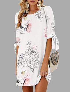tie up sleeved floral shift dress - 16166518 - Very Small Image - 1