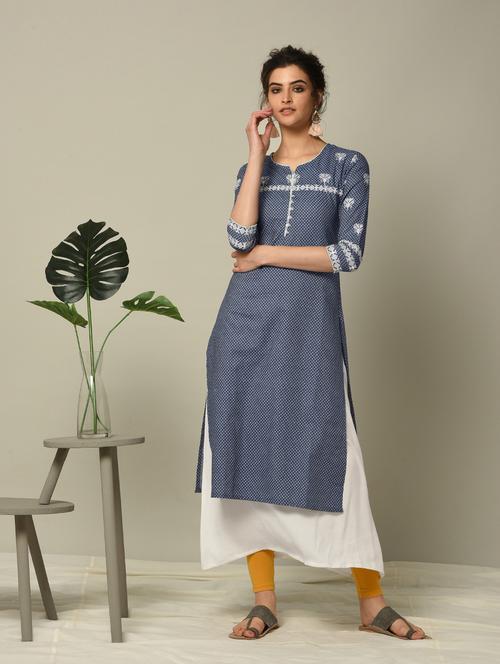 blue embroidered layered kurta - 16167281 - Very Small Image - 1