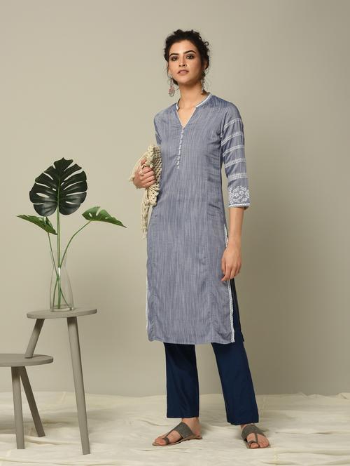 embroidered sleeve straight kurta - 16167305 - Very Small Image - 1