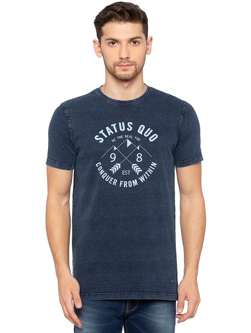 navy blue typographic chest print t-shirt - 16167381 - Very Small Image - 1