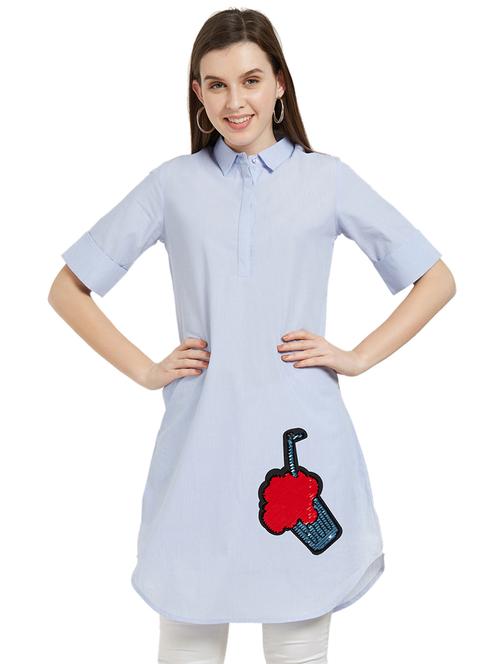 shirt collar curved hem tunic - 16167435 - Very Small Image - 1